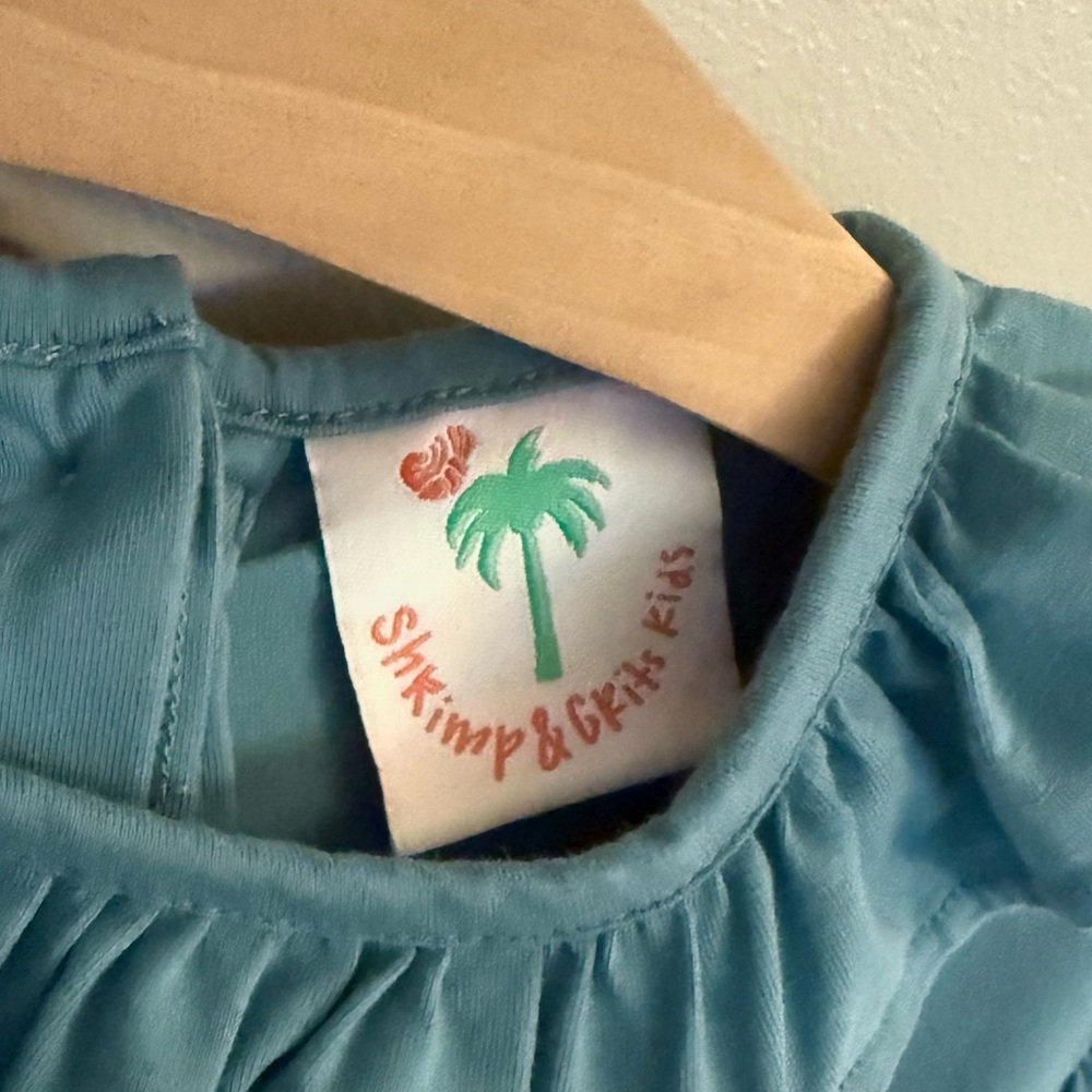 Shrimp & Grits Kids Tunic Top Girl’s 10 M Boutique Green Ruffle Checked Bow Tie - Picture 4 of 5